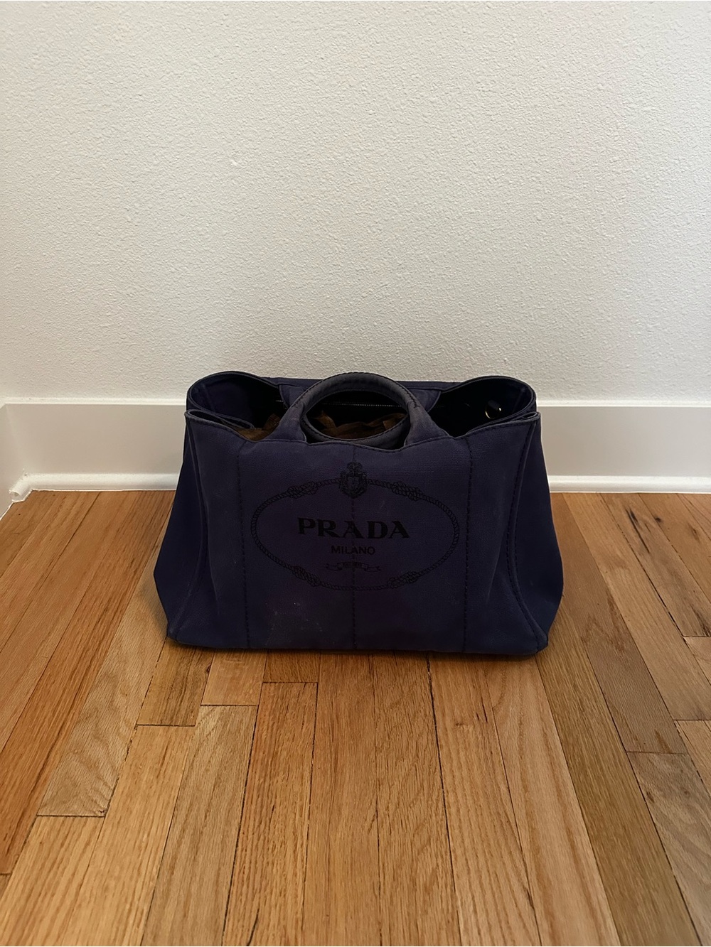 Prada Navy Canvas Logo Tote
